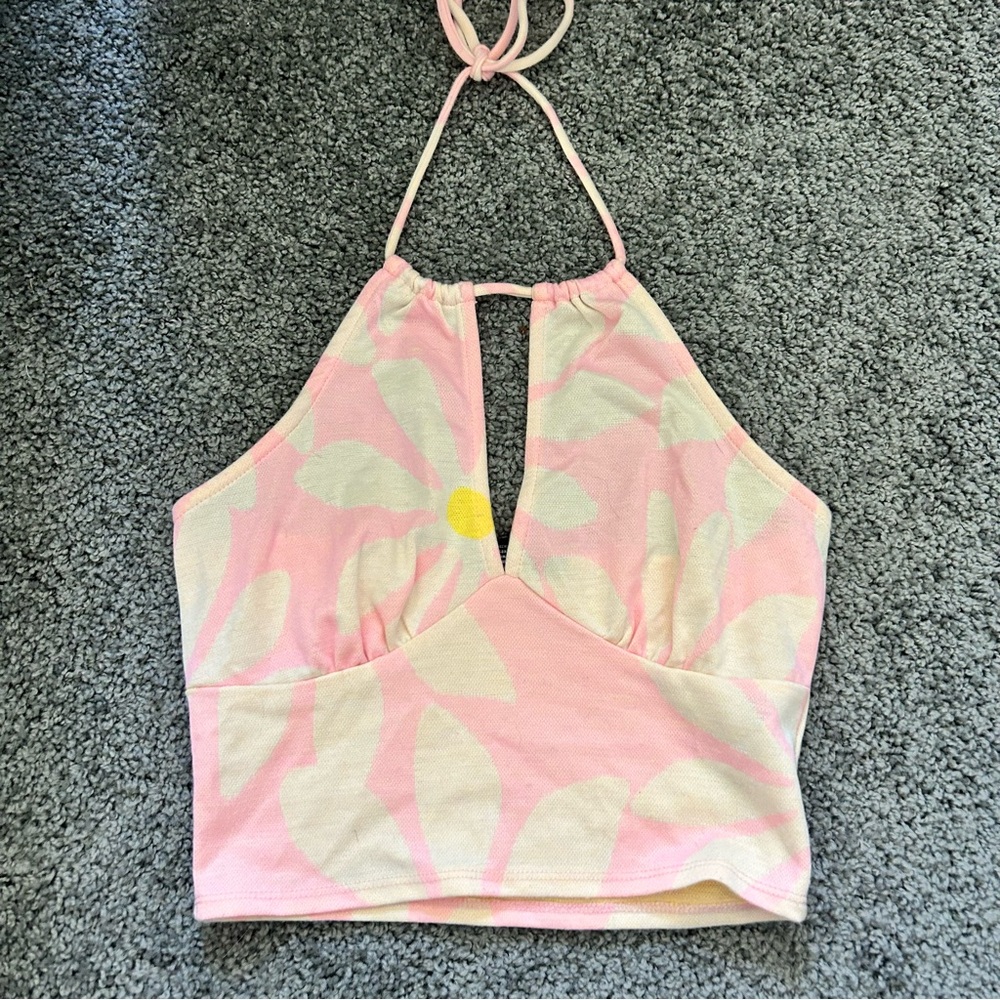 Forever 21 Halter Tie 70s Floral Crop Top